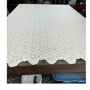 STUNNING, Vintage Large Handmade Crochet  Coverlet Tablecloth 96"L x 76"W ,White